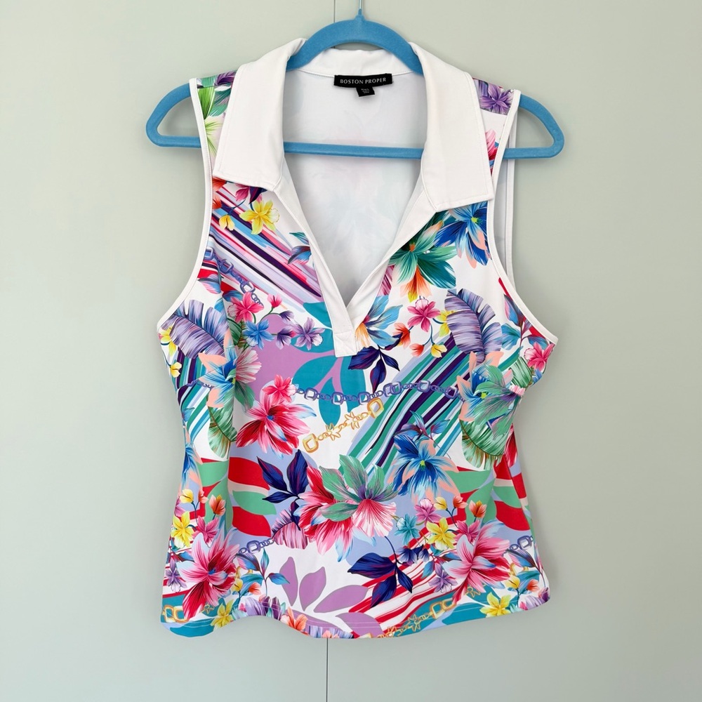 BOSTON PROPER B-Active Printed Polo Sport Top Style 2CM4990 - Picture 2 of 7